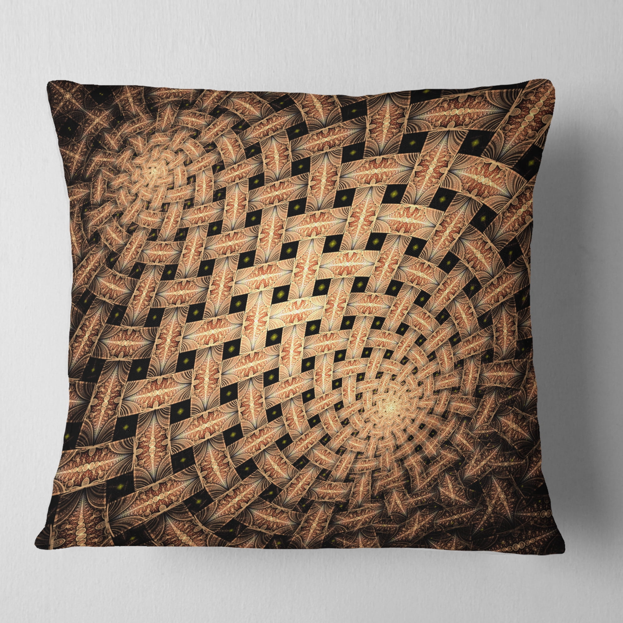 Designart Symmetrical Brown Fractal Flower - Abstract Throw Pillow - 18x18