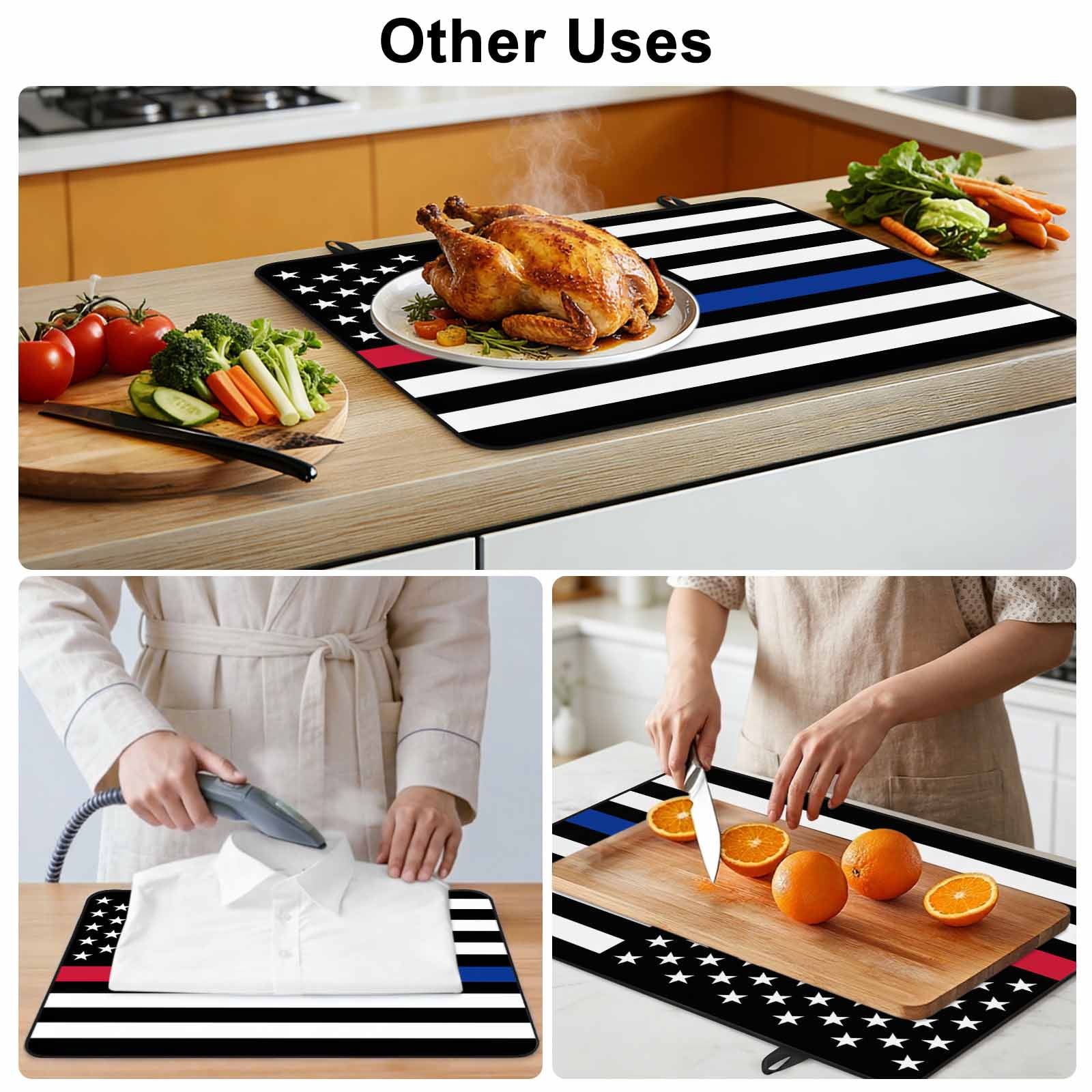 Thin Red Blue White Line Stove Top Cover for Electric Stove, Heat-proof & Non Slip Glass Top Stove Cover Protector, American Flag Star Kitchen Flat Cooktop Rubber Mat 24x21 Inches