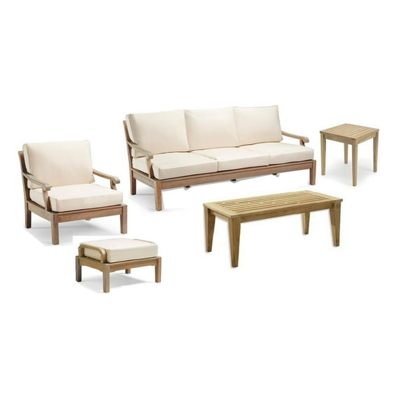 Sack 5 Pc Sofa Set: Sofa, Lounge Chair, Ottoman, Coffee Table & Side Table With Cushions in Sunbrela Fabric #57003 Canvas White