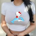 thumbnail image 4 of Vêtements d'Été 2024 Beaux T-Shirts Hello Kitty Mignons Col Rond Manches Courtes Haut Imprimé Dessin Animé Aguichant crop top, 4 of 6