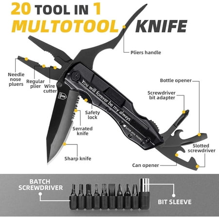 TRAHOO-Gifts for Him Husband Men Engraved Pocket Knife Christmas Stocking Stuffers Anniversary Birthday Gifts 9 in 1 Multitool Folding Knife with Fire Starter Cool Gadgets for Camping Hunting Fis