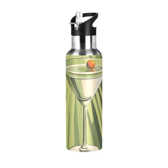 Yayeee 20oz Insulated Water Bottle Double Wall Stainless Steel with Flip Straw Lid, Light Green Martini