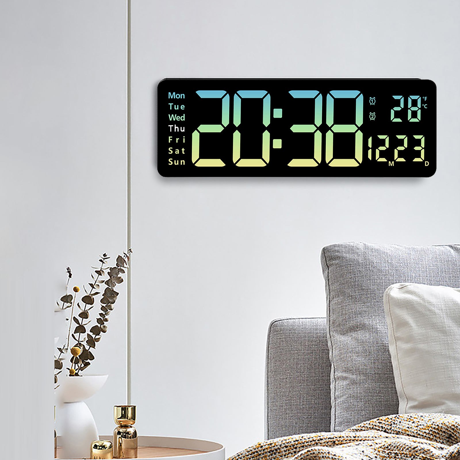 Qeieuw Alarm Clock Clearance! Large Led Digital Wall Clock Temperature ...