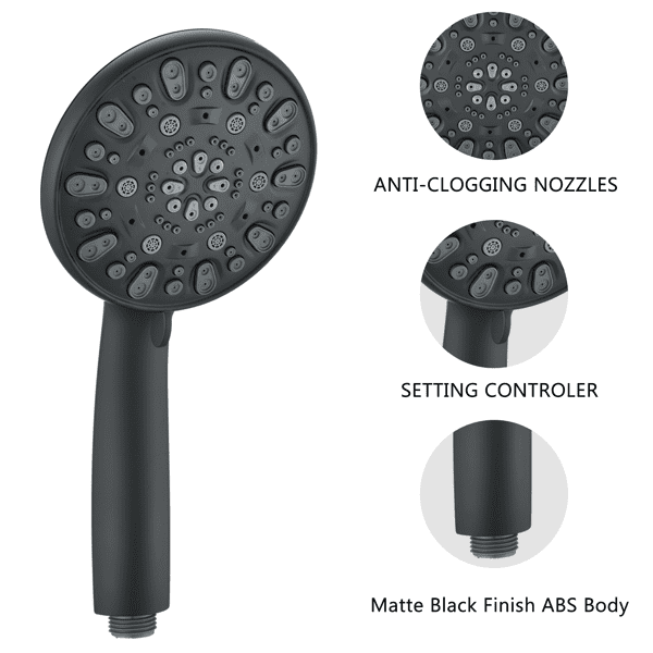 High Pressure Multi‑Function Handheld Shower Faucet, Matte Black