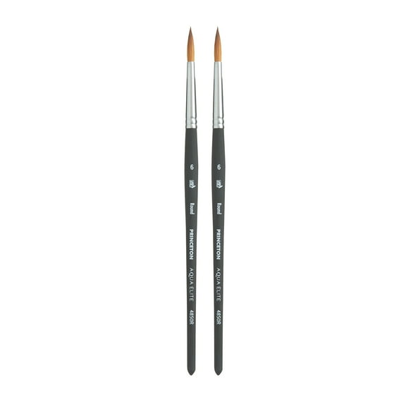 Princeton Aqua Elite Round Brush, Synthetic Bristles, Short Handle Watercolor Paintbrush, Matte Black, Size 6, Pack of 2