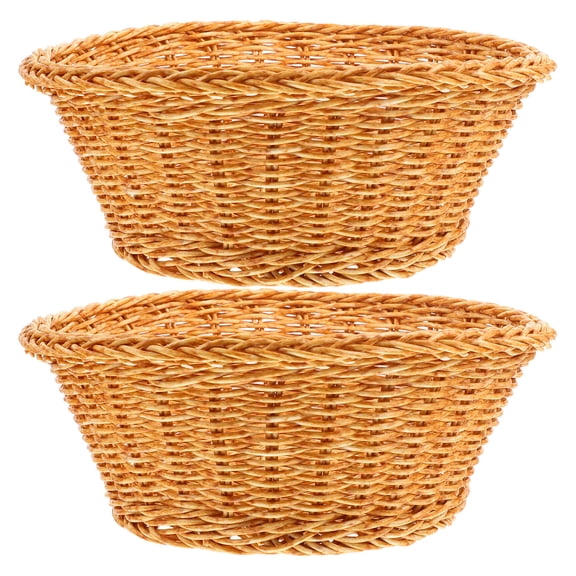 NUOLUX Light Brown Plastic Woven Storage Basket Fruit Basket 2 Pack