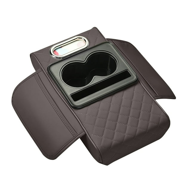 Universal Car Armrest Cushion Cover with Integrated Storage Organizer Cup Holder and Convenient Slots for Phone and Tissues