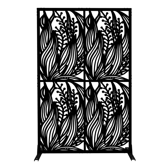 Aukfa Metal Privacy Screens,Outdoor & Indoor Divider w/ Stand Panels Freestanding Screen Set,Leaf Shape Black