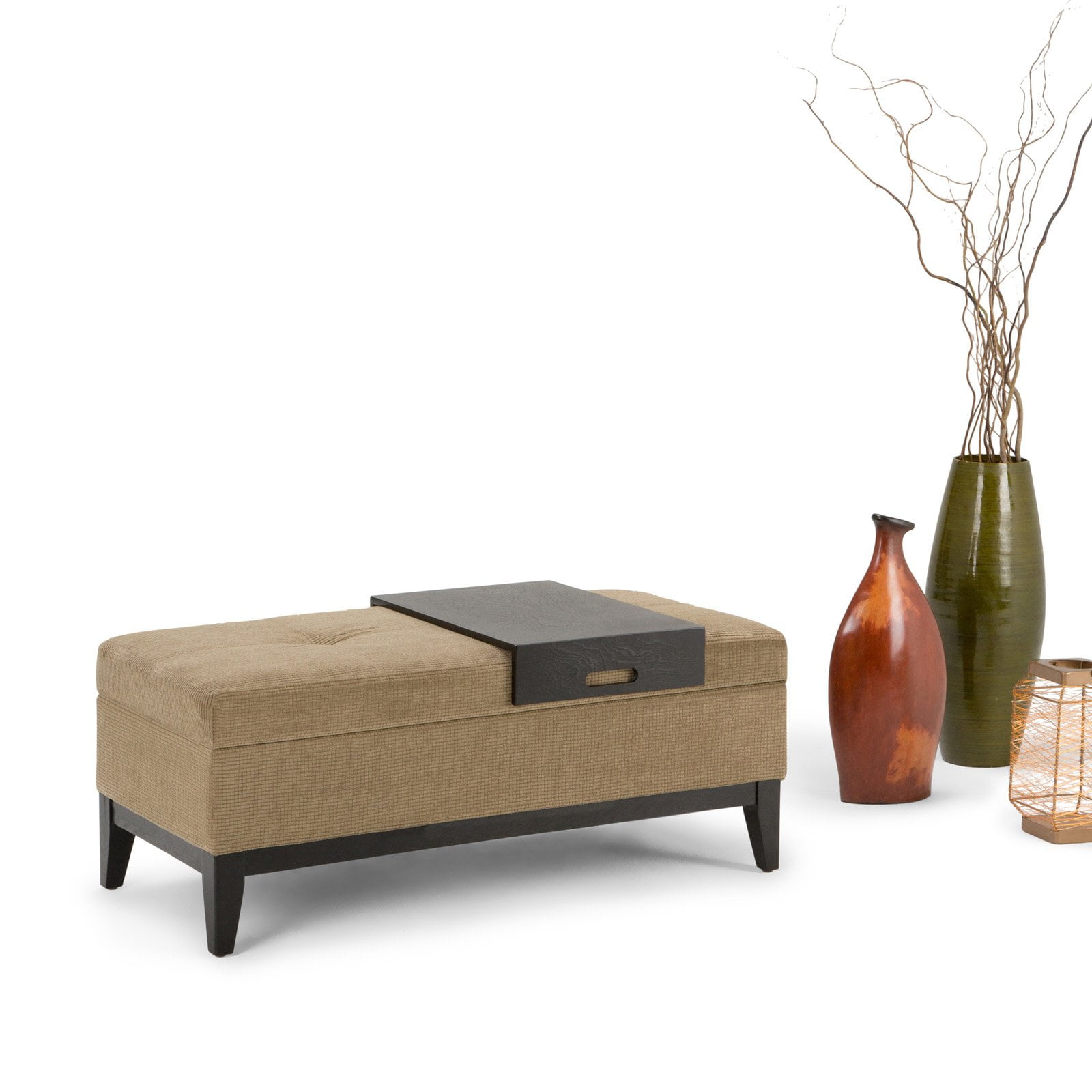 Simpli Home Oregon Storage Ottoman Bench with Tray