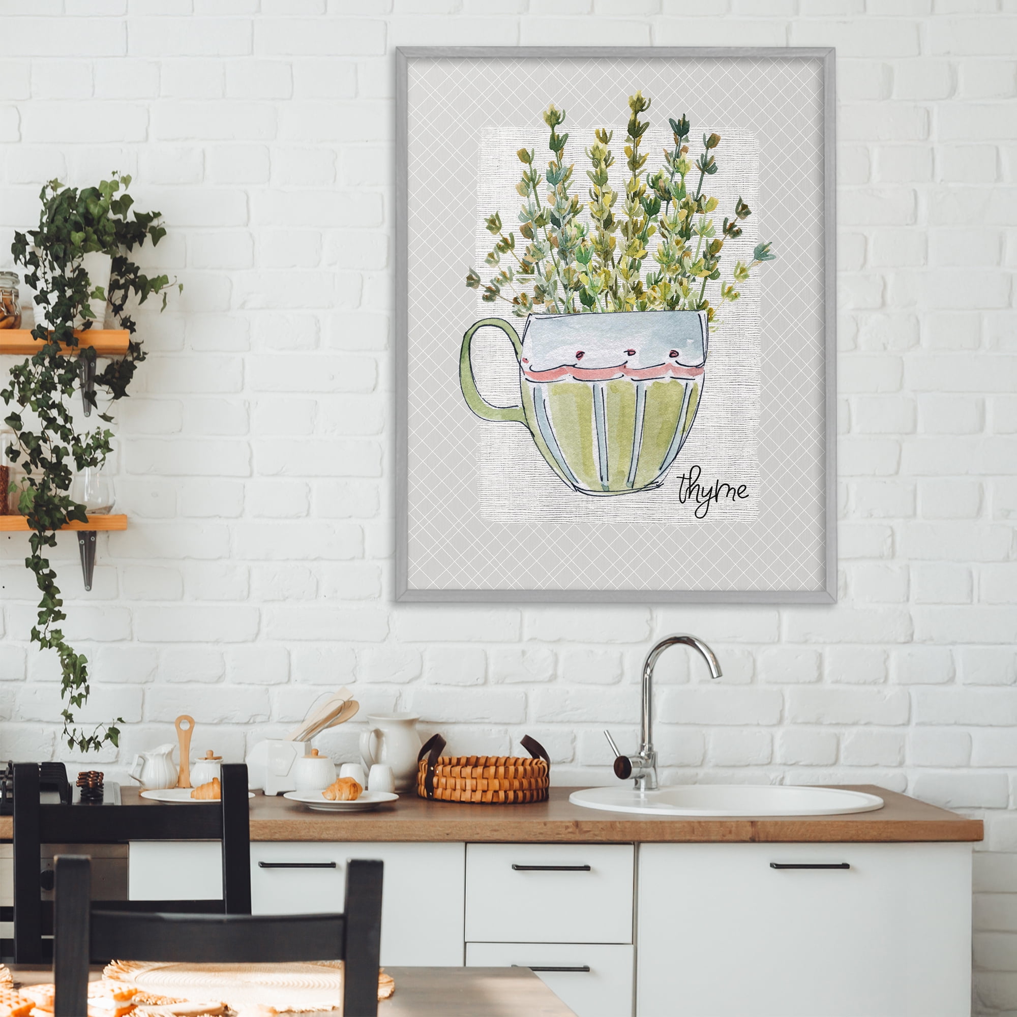 Stupell Industries Thyme Herb Mug Gray Framed Giclee Art, design by Livi Finn