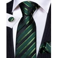 thumbnail image 3 of Barry.Wang Green Tie Sets for Men Silk Stripe Necktie Woven Handkerchief Cufflinks Formal Business Wedding Black 4PCS, 3 of 4