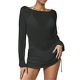 thumbnail image 2 of Crochet Womens Swimsuit Cover Up Dress Long Sleeve Hollow Out Mesh Beach Top with Drawstring, 2 of 5