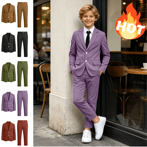 Mifsaly Boys 2 Piece Suit Sets Long Sleeve Blazer Jacket and Cuffed Dress Pants Kids formal Outfit for Wedding Performance Photoshoot Back to School