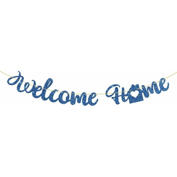 Welcome Home Banner, Returning Home Party Supplies, Happy Retirement Sign, Welcome Back Theme, New House Party Decorations Blue Glitter