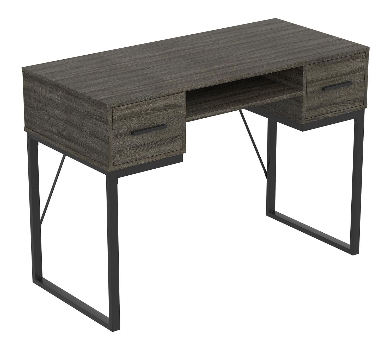 Safdie & Co. Computer Writing Desk 42.5in Dark Grey with 2 Drawers 1 Shelf and Black Metal for Home Office and Small Spaces. Ideal for writing, gaming, study, work from home
