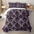 thumbnail image 2 of jejeloiu Dramatic Damask Twin Quilt Set,Gothic Print Twin Coverlet Set For Adults,Purple Black,2pcs, 2 of 7