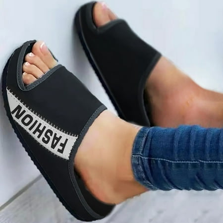 

Christmas Platform Slippers For Women Ladies Breathable Comfort Casual Wedges Shoes Sandals Sports Letter Pattern Open Toe Slippers
