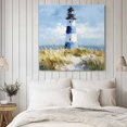 thumbnail image 2 of Wall Art Prints, Coastal Lighthouse Framed Canvas Prints for Bedroom Living Room Bathroom Office, Summer Ocean Oil Painting Sky Blue Gallery Wrap Wall Art Poster for Gifts Home Decor 24"x24", 2 of 9