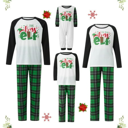 

JBEELATE Family Matching Christmas Pajamas Set Women Baby Kids Elf Letter Printing Sleepwear Nightwear