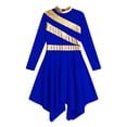 thumbnail image 4 of Sholeno Robe de Danse de Louange à Manches Longues pour Filles, Robe Tunique d'Église Métallisée Dorée, Jupe Asymétrique en Mousseline, Bleu 8, 4 of 6