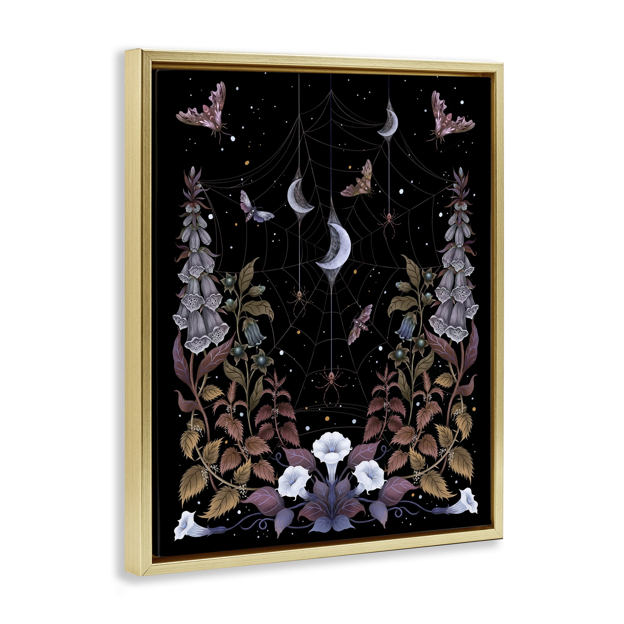 Stupell Industries Witch Garden with Spider Webs Gold Framed Floater Canvas Wall Art, design by Episodic Drawings