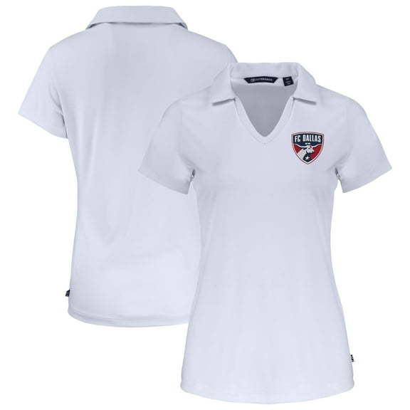 Women's-Cutter & Buck  White FC Dallas Daybreak Eco Recycled V-Neck Polo