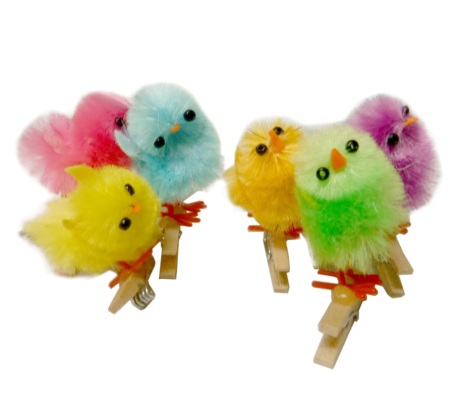 Set of 6 Decorative Miniature Easter Chicks on Clothespin Chenille