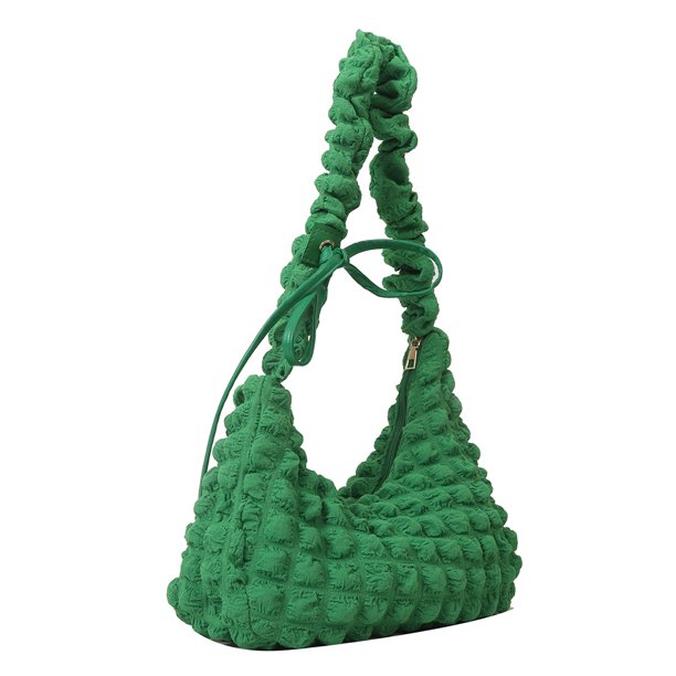 Bolsos de burbujas para mujer, bolsos de mano de color sólido con correa suave con cordón (verde)
