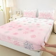 thumbnail image 3 of Homewish Dreamy Pink Snowflake Queen Sheet Sets, Winter Christmas Flat Sheet, Teens Kids Girls Women Queen Fitted Sheet, Ultra Soft Bedroom Decor, 4pcs, 3 of 7