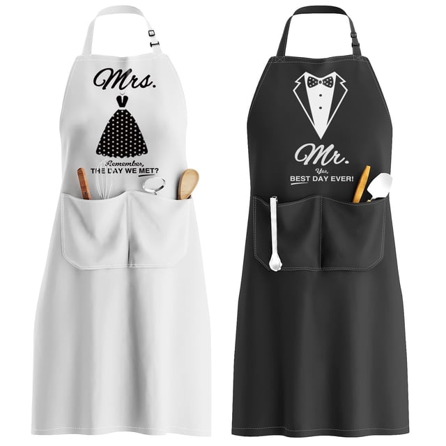 Juego de delantales JDNFYGX Mr & Mrs hecho a mano de tela impermeable