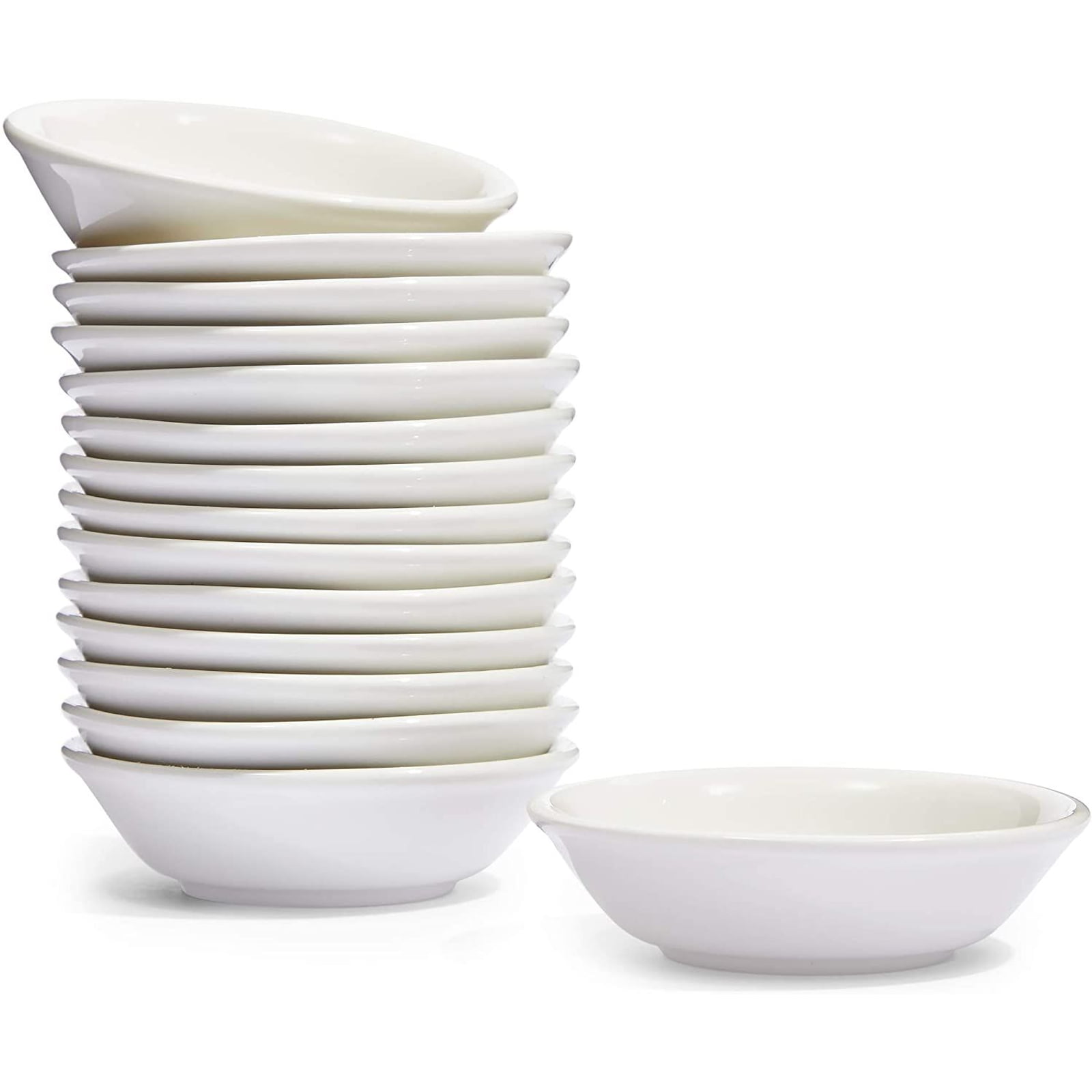 15 Pack Small Ceramic Dipping Sauce Bowls for Restaurants, Bars, Kitchen  (White, 3 x 1 Inches) 