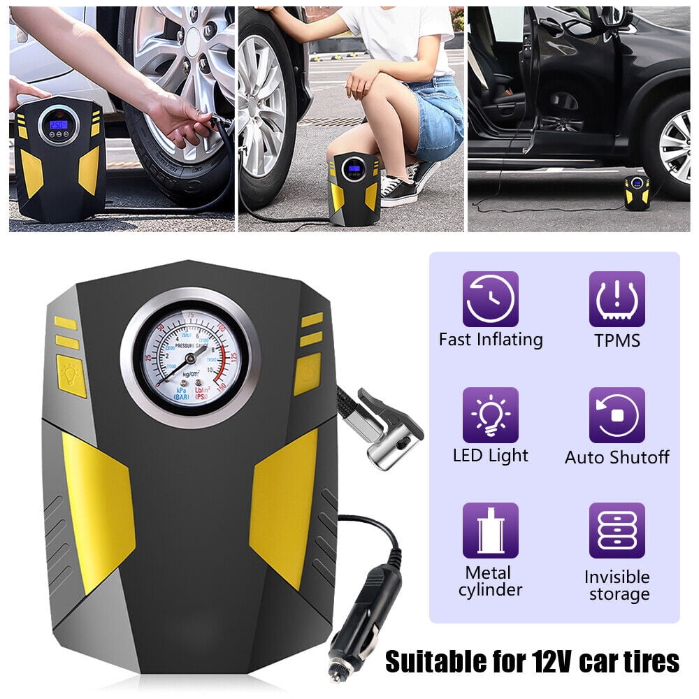 Air Compressor Tire Inflator, 12V DC Car Tire Pump with Indicator