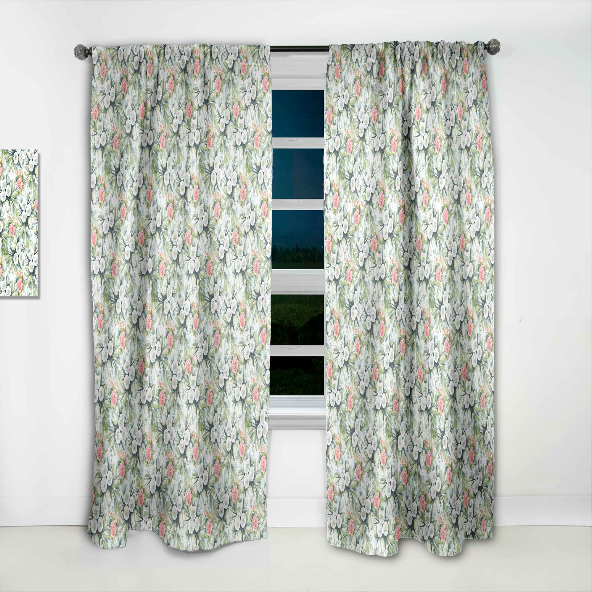 Designart 'Flowers With Green Leaves X' Floral Curtain Panel