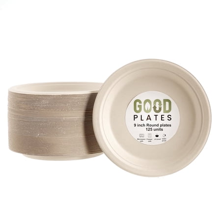 Eco-Friendly Disposable Round Plates 9 inch (125 pack) - Made from sugarcane fiber