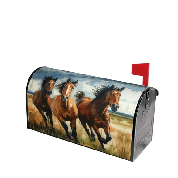 PHELIKA Wild Free Running Brown Horses 03 Magnetic Mailbox Covers Post Letter Box Cover Standard Size 21"H x 18"W