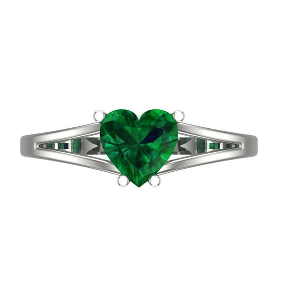 Solitaire Engagement Ring for Women - 1ct Simulated Emerald in 18K White Gold Promise Ring