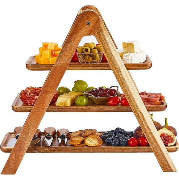 Serving Platters and Trays Acacia Wood Charcuterie Boards 3 Tier Serving Tray Cupcake Stand for Birthday Wedding Party