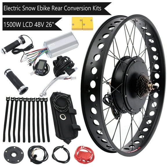 26" Snow Electric Bike Conversion Kit Hub Motor 48V 1500W Fat Bike Wheel LCD Snow Electric Bike Conversion Kit Hub Motor 48V 1500W Rear Fat Bike Wheel Electric Snow Bike Conversion Kits