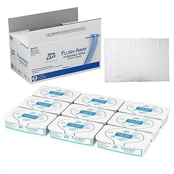 Dynarex Flushable Wipes 9x13 (Adult) Tub Pack - 60 Wipes Per Box, 9 Boxes Per Case