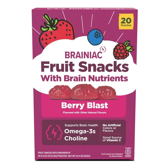 Brainiac Fruit Snacks with BrainPack, Mixed Berry Flavor, 20 Count