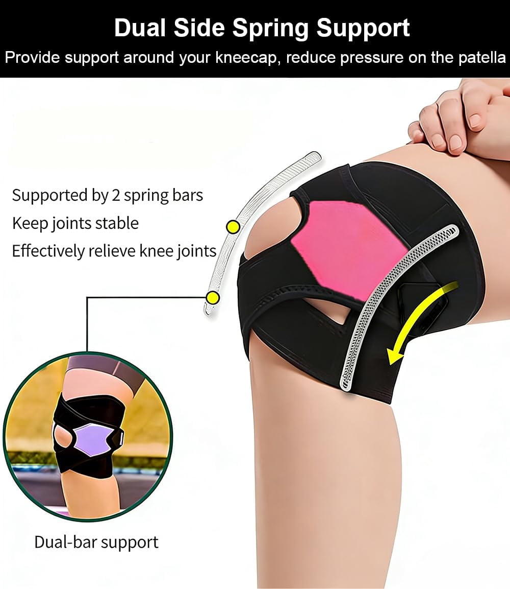 Knee Brace with Side Stabilizers for Meniscus Tear, Knee Braces for Women Men Knee Braces for Knee Pain, Light Patella Brace Adjustable Compression Sleeve Patellar Tendon Support Strap (Blue)