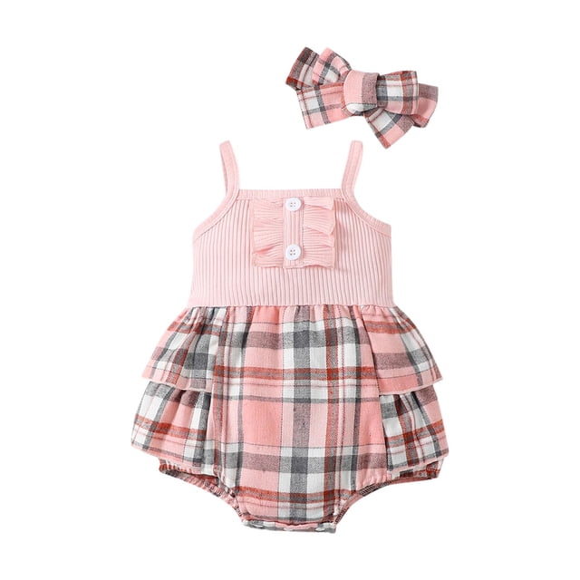 Romper for Girls, Sleeveless Ruffled Lace Round-Neck Embroidery Printed Princess Bow Skirt with Matching Hairband, Soft Polyester-Spandex Blend, Breathable Summer Wear