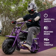 FRP Mini Dirt Bike GMB100 Max, 99CC Gas Powered Mini Bike 4-Stroke,Mini Bikes for Teens/Adult, W/LED Headlight, Goggles, Gloves and Neck Gaiter,Up to 28 Mph, Weight Support Up to 220 LBS (PURPLE)