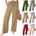 thumbnail image 6 of Dazajoo Linen Womens Pants Elastic Waist Palazzo Pants Summer Casual Wide Leg Drawstring Lounge Trousers with Pockets Gray,S, 6 of 6