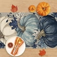 thumbnail image 4 of Fall Blue White Pumpkin Dining Table Runner, Autumn Thanksgiving Maple Leaves Burlap Kitchen Decoration, Seasonal Indoor Outdoor Home Decor Party Supply 13 x 90 Inches, 4 of 6