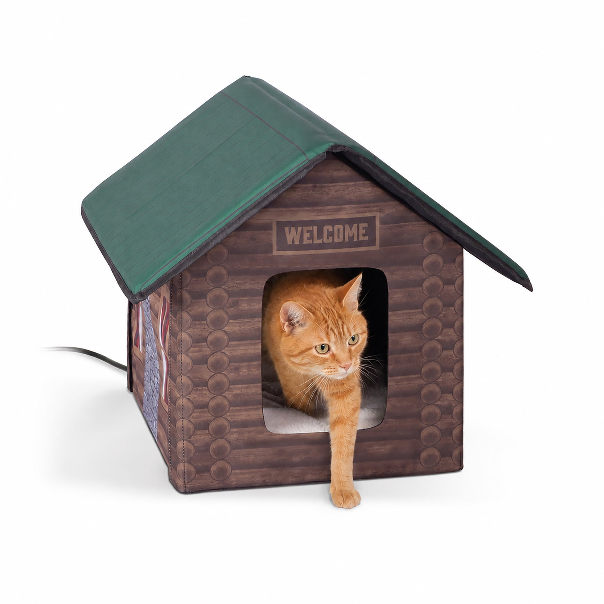 K&H Pet Products Outdoor Heated Kitty House Cat Shelter Log Cabin 19 X 22 X 17 Inches