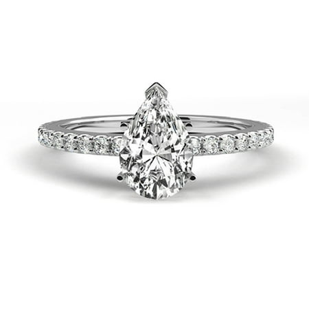 Platinum Diamond Ring Natural Certified 1.35 Carat Weight Pear Shaped G (Best Workout For Pear Shaped)