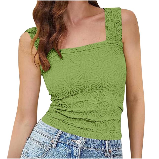 Timegard Womens Tank Top Square Neck Wide Strap Flower Going out Tops Slim Fitting Crop Cami Tee Summer