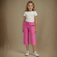 thumbnail image 4 of Juslio Girls Pants 4-14Years Kids Girls Solid Color Elastic Waist Straight With Pocket（Hot Pink Capris， 8 Years）, 4 of 9