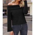 thumbnail image 6 of Women Off the Shoulder Sweater Long Sleeve Tops 2025 Fall Loose Knit Pullover Sweaters Winter Clothes Black S, 6 of 8